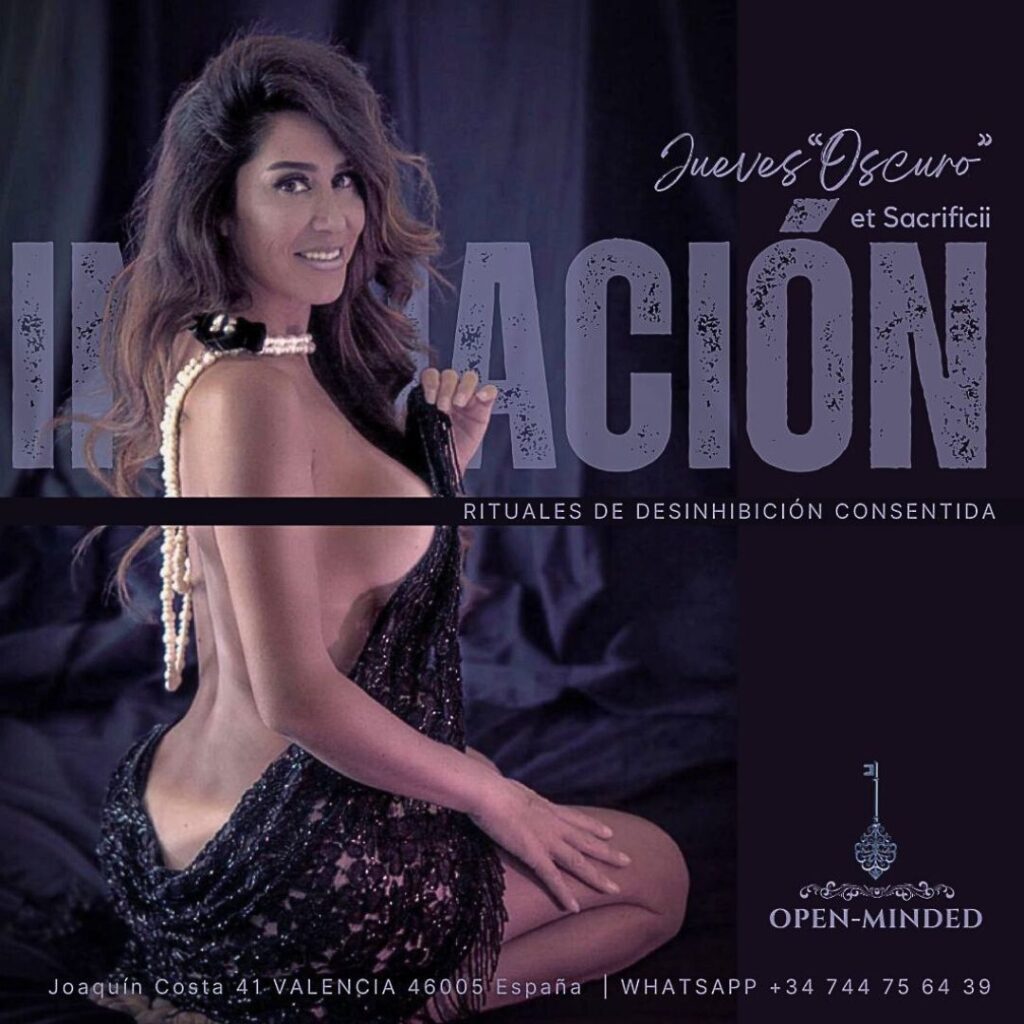 Jueves Oscuro et Sacrificii 1 Cartel promocional de los Jueves Oscuros y Sacrificii en OPEN-MINDED Club con temática de rituales de desinhibición consentida.