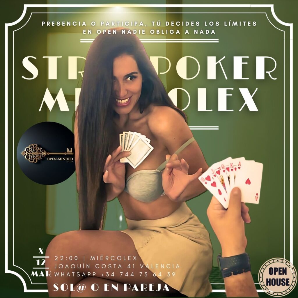 MiércoleX Strip Poker Night en Open-Minded.club: La experiencia swinger más atrevida de Valencia 1 strip poker